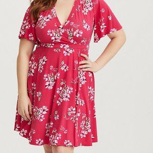 Pink Floral Faux Wrap Mini Dress